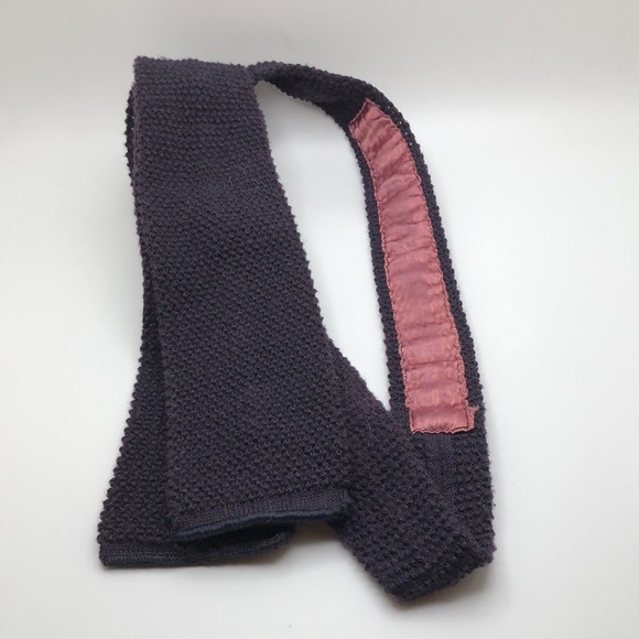 Retro Knit Textured Slim Tie Square Profile VTG Marshall Field’s Dark Blue - Picture 5 of 6